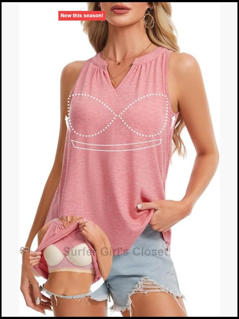 Women's Tank Top Built in Bra V Neck Loose Fit Flowy Summer